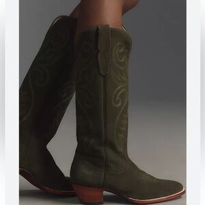 CITY Boots 9.5 The Marathon Western Boots Anthropologie Moss Green Suede Soldout